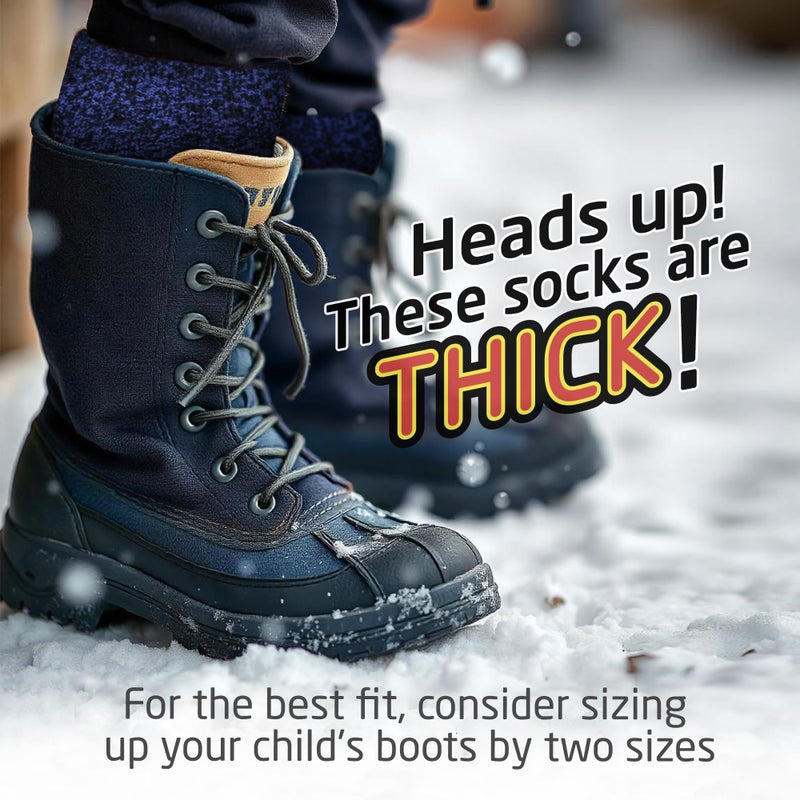 HOT FEET Kids Thermal Socks â€“ Thick Warm Winter Socks for Boys & Girls, Cozy & Insulated, 2 Pack Stocking stuffers, shoe size 2-6, Black/Blue Marl and Black/Grey Marl - Image 4